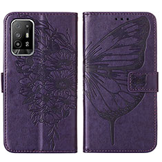 Leather Case Stands Butterfly Flip Cover Holder Y01B for Oppo A94 5G Purple