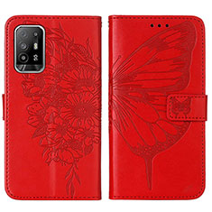 Leather Case Stands Butterfly Flip Cover Holder Y01B for Oppo A94 5G Red