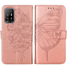 Leather Case Stands Butterfly Flip Cover Holder Y01B for Oppo A94 5G Rose Gold