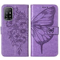 Leather Case Stands Butterfly Flip Cover Holder Y01B for Oppo A95 5G Clove Purple