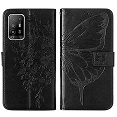 Leather Case Stands Butterfly Flip Cover Holder Y01B for Oppo F19 Pro+ Plus 5G Black