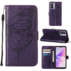 Leather Case Stands Butterfly Flip Cover Holder Y01B for Oppo K10 5G India Purple