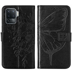 Leather Case Stands Butterfly Flip Cover Holder Y01B for Oppo Reno5 F Black