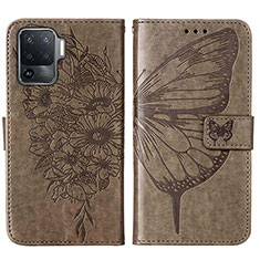 Leather Case Stands Butterfly Flip Cover Holder Y01B for Oppo Reno5 F Gray