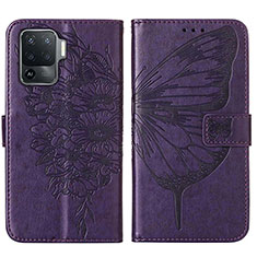 Leather Case Stands Butterfly Flip Cover Holder Y01B for Oppo Reno5 F Purple