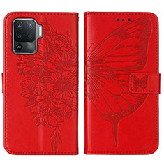 Leather Case Stands Butterfly Flip Cover Holder Y01B for Oppo Reno5 F Red
