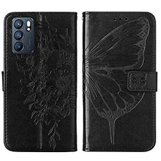 Leather Case Stands Butterfly Flip Cover Holder Y01B for Oppo Reno6 5G Black
