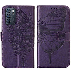 Leather Case Stands Butterfly Flip Cover Holder Y01B for Oppo Reno6 5G Purple