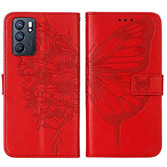 Leather Case Stands Butterfly Flip Cover Holder Y01B for Oppo Reno6 5G Red