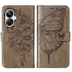 Leather Case Stands Butterfly Flip Cover Holder Y01B for Realme 10 Pro+ Plus 5G Gray