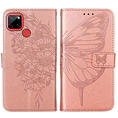 Leather Case Stands Butterfly Flip Cover Holder Y01B for Realme 7i RMX2193 Rose Gold