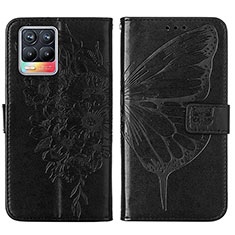 Leather Case Stands Butterfly Flip Cover Holder Y01B for Realme 8 4G Black