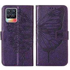 Leather Case Stands Butterfly Flip Cover Holder Y01B for Realme 8 4G Purple