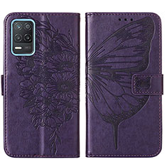 Leather Case Stands Butterfly Flip Cover Holder Y01B for Realme 8 5G Purple