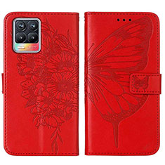 Leather Case Stands Butterfly Flip Cover Holder Y01B for Realme 8 Pro Red