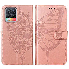 Leather Case Stands Butterfly Flip Cover Holder Y01B for Realme 8 Pro Rose Gold