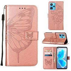 Leather Case Stands Butterfly Flip Cover Holder Y01B for Realme 9 4G Rose Gold