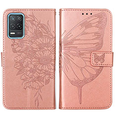 Leather Case Stands Butterfly Flip Cover Holder Y01B for Realme 9 5G India Rose Gold