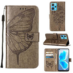 Leather Case Stands Butterfly Flip Cover Holder Y01B for Realme 9 Pro+ Plus 5G Gray
