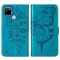 Leather Case Stands Butterfly Flip Cover Holder Y01B for Realme C25Y India Blue