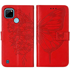 Leather Case Stands Butterfly Flip Cover Holder Y01B for Realme C25Y India Red