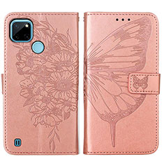 Leather Case Stands Butterfly Flip Cover Holder Y01B for Realme C25Y India Rose Gold