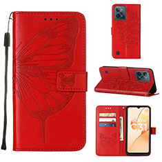 Leather Case Stands Butterfly Flip Cover Holder Y01B for Realme C31 Red