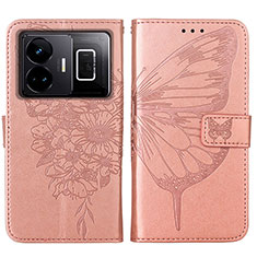Leather Case Stands Butterfly Flip Cover Holder Y01B for Realme GT Neo6 5G Rose Gold