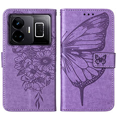 Leather Case Stands Butterfly Flip Cover Holder Y01B for Realme GT3 5G Clove Purple