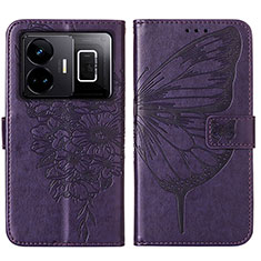 Leather Case Stands Butterfly Flip Cover Holder Y01B for Realme GT5 5G Purple