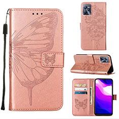 Leather Case Stands Butterfly Flip Cover Holder Y01B for Realme Narzo 50A Prime Rose Gold