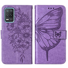 Leather Case Stands Butterfly Flip Cover Holder Y01B for Realme Q3 5G Clove Purple