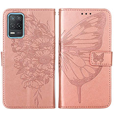 Leather Case Stands Butterfly Flip Cover Holder Y01B for Realme Q3 5G Rose Gold