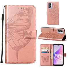 Leather Case Stands Butterfly Flip Cover Holder Y01B for Realme Q5i 5G Rose Gold