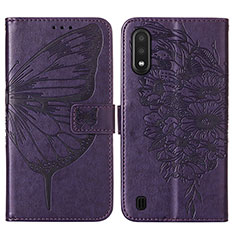 Leather Case Stands Butterfly Flip Cover Holder Y01B for Samsung Galaxy A01 SM-A015 Purple