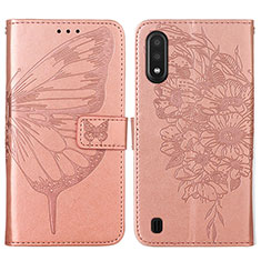 Leather Case Stands Butterfly Flip Cover Holder Y01B for Samsung Galaxy A01 SM-A015 Rose Gold