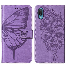 Leather Case Stands Butterfly Flip Cover Holder Y01B for Samsung Galaxy A02 Clove Purple