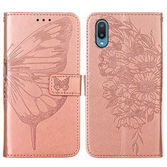 Leather Case Stands Butterfly Flip Cover Holder Y01B for Samsung Galaxy A02 Rose Gold