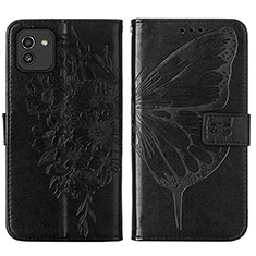 Leather Case Stands Butterfly Flip Cover Holder Y01B for Samsung Galaxy A03 Black