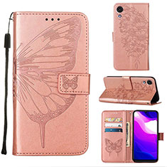 Leather Case Stands Butterfly Flip Cover Holder Y01B for Samsung Galaxy A03 Core Rose Gold