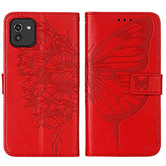 Leather Case Stands Butterfly Flip Cover Holder Y01B for Samsung Galaxy A03 Red