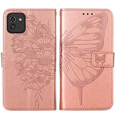 Leather Case Stands Butterfly Flip Cover Holder Y01B for Samsung Galaxy A03 Rose Gold