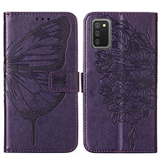 Leather Case Stands Butterfly Flip Cover Holder Y01B for Samsung Galaxy A03s Purple