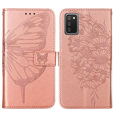 Leather Case Stands Butterfly Flip Cover Holder Y01B for Samsung Galaxy A03s Rose Gold