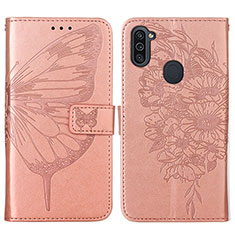 Leather Case Stands Butterfly Flip Cover Holder Y01B for Samsung Galaxy A11 Rose Gold