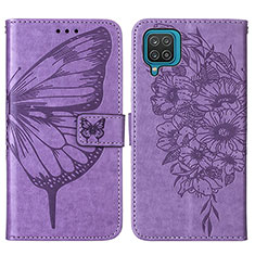 Leather Case Stands Butterfly Flip Cover Holder Y01B for Samsung Galaxy A12 5G Clove Purple