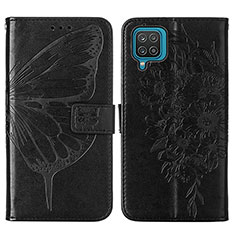 Leather Case Stands Butterfly Flip Cover Holder Y01B for Samsung Galaxy A12 Black