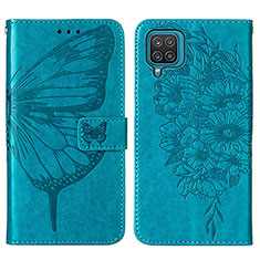 Leather Case Stands Butterfly Flip Cover Holder Y01B for Samsung Galaxy A12 Nacho Blue