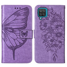 Leather Case Stands Butterfly Flip Cover Holder Y01B for Samsung Galaxy A12 Nacho Clove Purple