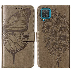 Leather Case Stands Butterfly Flip Cover Holder Y01B for Samsung Galaxy A12 Nacho Gray